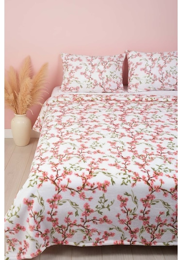 Sakura Çift Kişilik Peluş Battaniye Pembe