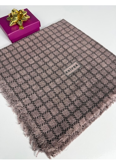 Eripek Desenli Flamalı Keten Eşarp- 06112 Pudra