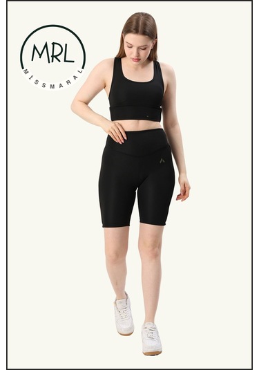 Kadın Siyah Yüksek Bel Toparlayıcı Biker Şort Kısa Spor Tayt Likralı Dalgıç Biker Tights 1043 Siyah Haki