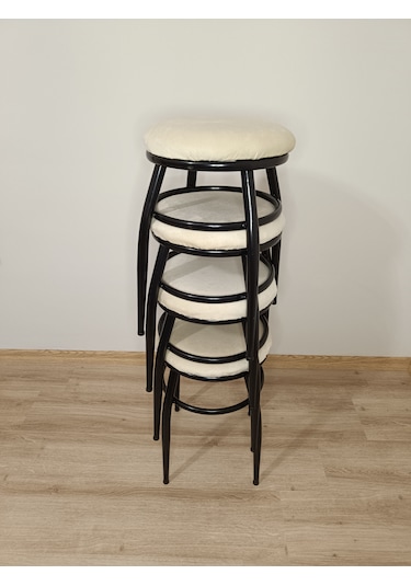 Evko Mobilya Tabure, Bar Taburesi, 2'li Tabure,siyah Ayaklı-krem