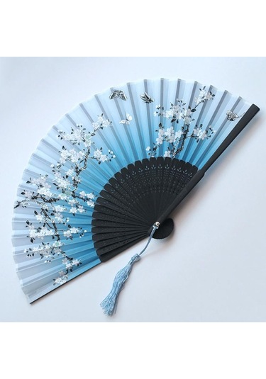 Jmsstore Ahşap Saplı Klasik Desenli Püsküllü Zarif Yelpaze Beden: No.2 Çok Renkli