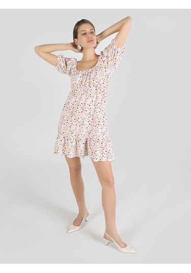 Colin's CL1063791Q1V2MTC Regular Fit Kare Yaka Baskılı Kadın Elbise Çok Renkli