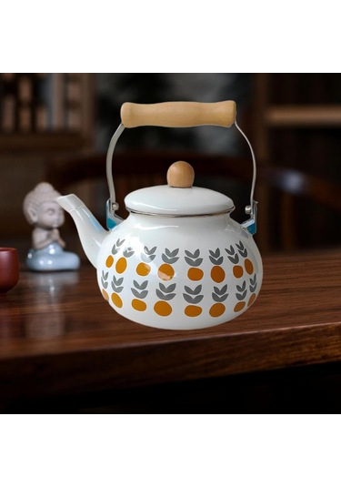 Emaye Çaydanlık Porselen Emayel Tikek 2.5l Sağlam Isıya Dayanıklı Vintage Çiçek Emaye Tenceresi Mutfak Dekoru Evi Altın - Çelik