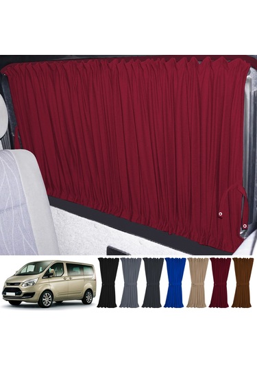 Pandami Ford Custom Uzun Şase 2012+ Uyumlu Bordo Raylı Oto Perde Takımı