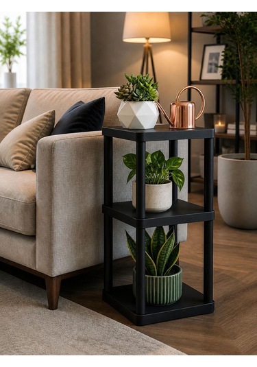 Sakura 3 Katlı Çiçeklik Saksılık Siyah