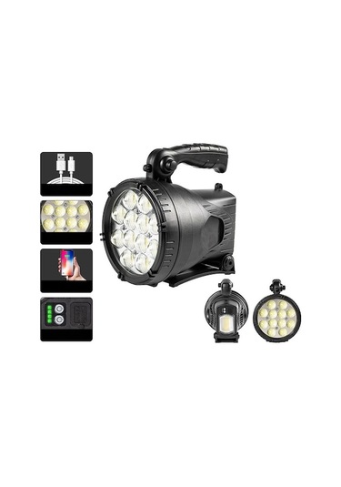 W867a El Tipi Led Spot Usb Şarjlı El Feneri Siyah Siyah