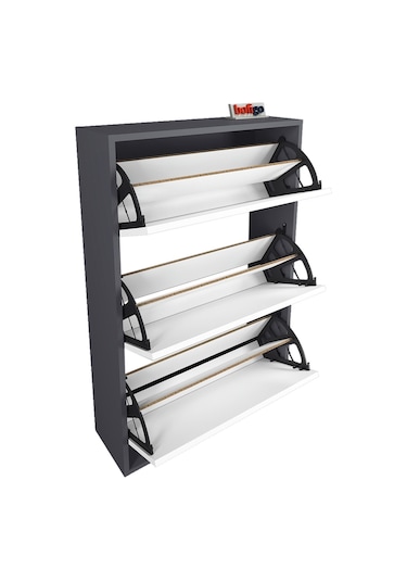 Bofigo Düşer Kapak Ayakkabılık Kayar Raflı Ayakkabılık 3 Bölmeli Ayakkabılık Melek Antrasit-Beyaz Bofigo Düşer Kapak Ayakkabılık Kayar Raflı Ayakkabılık 3 Bölmeli Ayakkabılık Melek Antrasit-Beyaz