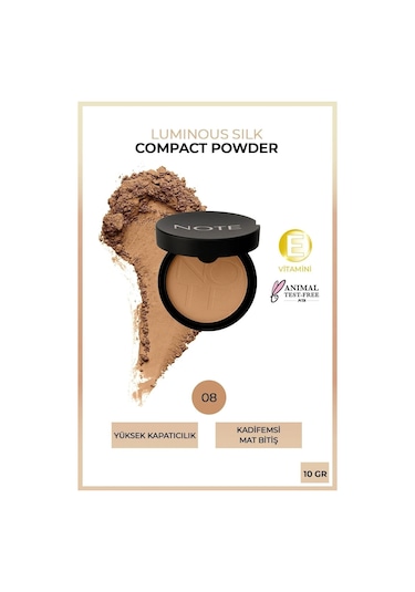 Note Cosmetique Luminous Silk Compact Powder 08 Sunny Mat Bitişli Toz Yüz Pudrası