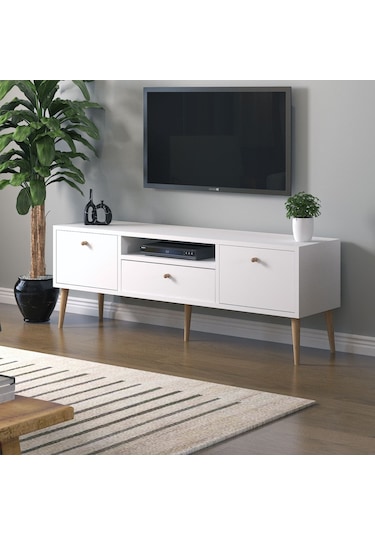 Mbes Mobilya Beyza Ahşap Ayaklı 140 Cm Beyaz Tv Sehbası