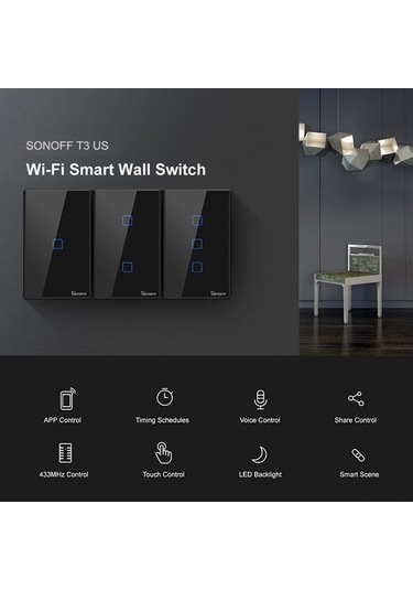 Yifomall Sonoff T3us3c-tx 3 Kanallı Wifi Akıllı Dokunmatik Duvar Anahtarı Abd Standardı - Uzak Kumanda, Google Home/alexa Desteği Ve Ifttt Entegrasyonu