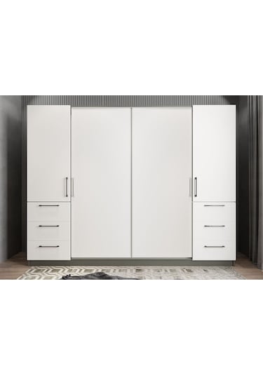 Riga Sürgü Kapaklı Çekmeceli Gardırop Bf 240 Cm