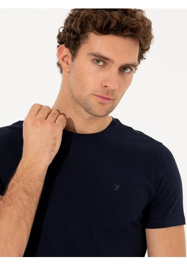 Lacivert Bisiklet Yaka Slim Fit Basic T-shirt