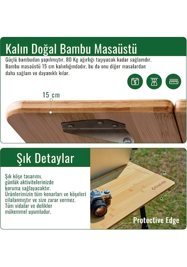 Kingcamp Bamboo All-terrain M 80x60 Bambu Kamp Masası Ahşap - Siyah
