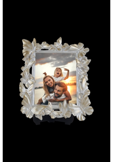 Kelebek Desenli Polyester Fotoğraf Çerçevesi - Sedef