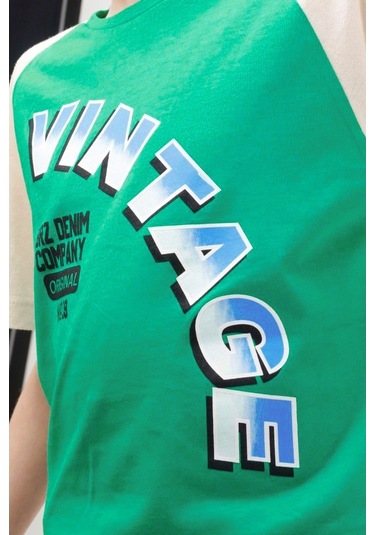 Brz Kids Reglan Kollu Baskılı Erkek Çocuk Kısa Kollu T-Shirt Yeşil