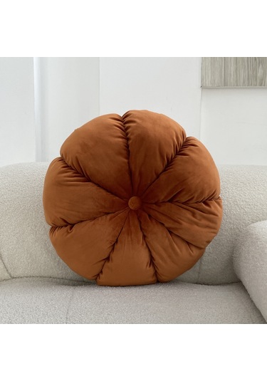 Yunboo Koyu Turuncu Kadife Kabak Desenli Yastık - Ofis Sandalyesi/perde Penceresi/sehpa Kullanıma Uygun - 45cm Çap X 12cm Kalınlık - Konforlu Dekoratif Minder Diğer