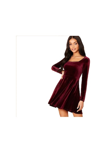 Deligüzel Mini Elbise Trend Yazlık Elbise Düz Renk Elbise
