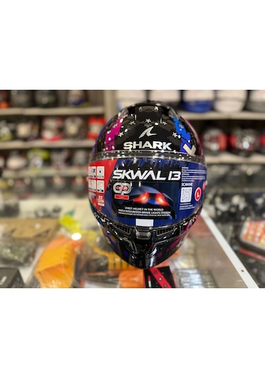 Renkli Cam + Shark Skwal İ3 Hellcat Kask Siyah Mavi