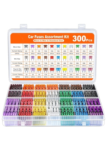 Araç Sigorta Seti 300 Parça 3 Boy Micro/mini/standart Boy Düzenleyici Kutusunda 2 - 3 - 5 - 7.5 - 10 -15 - 20 - 25 - 30 - 35