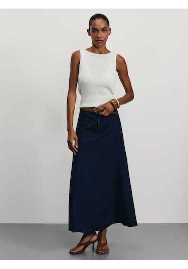 Zarına Kot Etek, Uzun A-kesim, Kemerli 338462141 Mavi