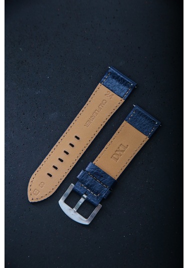 Hakiki Deri 24mm Akıllı Pimli Saat Kordonu Lacivert