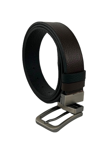 Kahvrengi Siyah Çift Taraflı Hakiki Deri 3.5 Cm.lik Klasik Kemer - 300-809 Lacivert