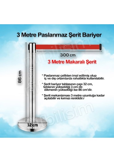 Şerit Bariyer 3 Metre Şeritli Paslanmaz Yönlendirme Bariyeri (449641383)