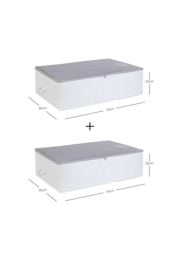 Ocean Home Textile 2 Adet Mega Boy Gri Çizgili Stuff&Things Baza Altı Hurç Set 74 x 46 x 22 cm