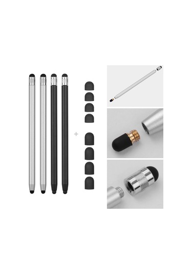 Singree 2si 1 Arada Tüm Tabletler Telefonlar İçin 8 Yedek Uçlu Dokunmatik Kalem Seti Siyah 2 Gri 2