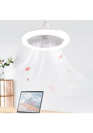 Vkemall Led Işıklı Tavan Fanı, Sessiz Motorlu, 3 Renk Işık Ayarı, Hız Kontrol Ve Zamanlayıcı - 2合1 Fonksiyonlu Ev Ve Café Kullanıma Uygun Beyaz