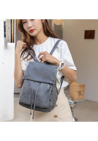 İpli Kadın Sırt Çantası Büyük Kapasiteli Sırt Çantası - Gri Diğer