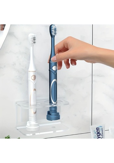 Lumaworld 2/3 Yuvalı Modern Duvar Askılı Diş Fırçası Tutucu - Transparan 2 Delikli, Delme Montaj Şeffaf