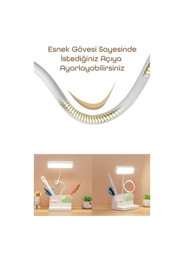 Şarjlı Masa Lambası - 3 Renk Dokunmatik Telefon Standlı 400 Lümen Usb Şarjlı Göz Yormayan Işık Beyaz