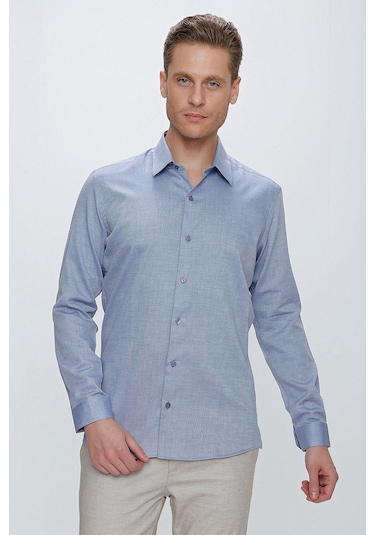 Gk 674 Slim Fit Koyu Mavi Klasik Gömlek Mavi