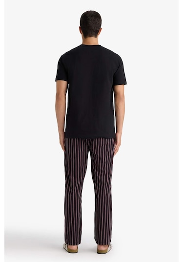 Defacto Pijama Takımı Regular Fit Kısa Kollu Üst Çizgili Uzun Alt F4884ax25aubk81 Siyah