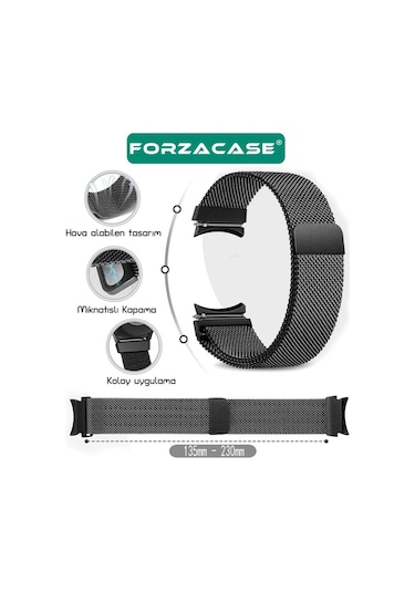 Forzacase Samsung Galaxy Watch7 44mm İle Uyumlu Metal Mıknatıslı Kordon Kayış - Fc302 Siyah