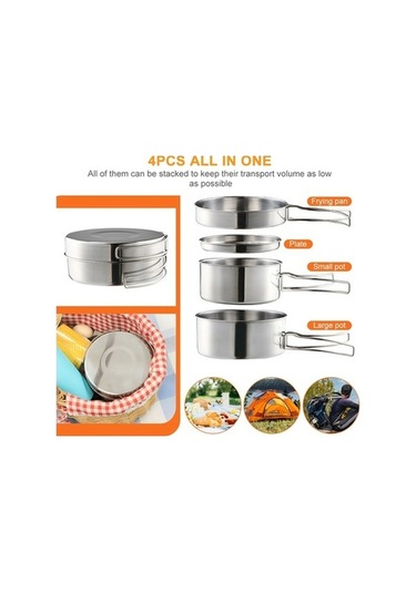 Ulzyvf Ve Seti Reedark Kamp Çelik 4 - Br Gümüş, Dayanıklı Pişirme Piknik Aksesuarı Gümüş