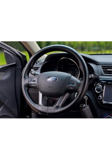 Direksiyon Kılıfı Deri Dikişli Yumuşak Kokusuz Dikmeli Düz - Siyah