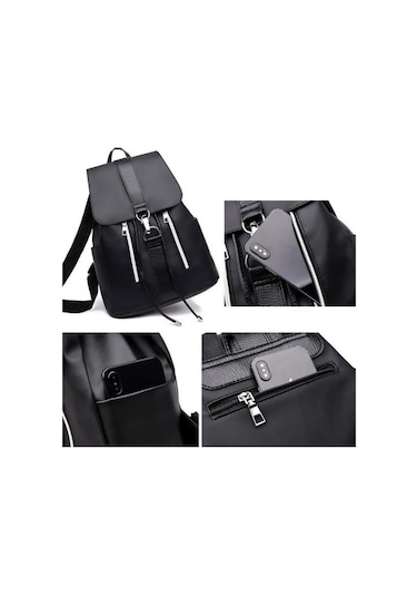 Yogodlns Kadın Sırt Çantası Tiki Tarzı Su Geçirmez Sırt Çantaları Metal Halka Fermuarlı Sırt Çantaları Siyah