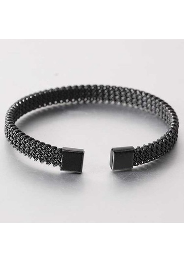 Novahub Erkek Ve Kadın Siyah Dokuma C-şekilli Bilezik, Basit Büküm Yılan Kemik Petek, Titanyum Çelik, Geometrik Tasarım Siyah