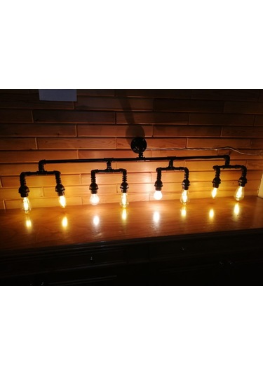 8'lı Borulardan Duvar Lambası Hediyelik Duvar Apliği Vintage Siyah