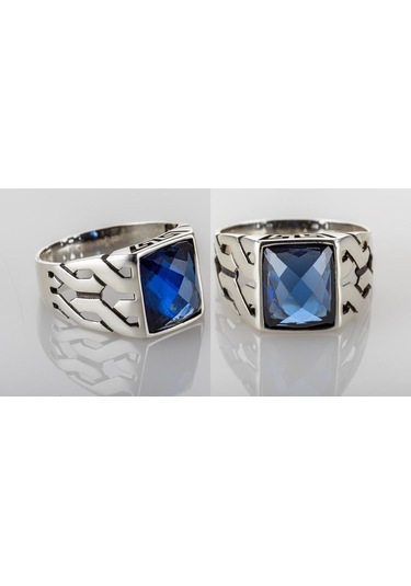 Gümüş Parliament Mavisi Taşlı Örme Model Erkek Yüzük