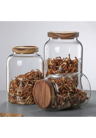 Qerhome Akasya Kapaklı Vakumlu Cam Erzak Kavanozu 2 Litre Mn Şeffaf