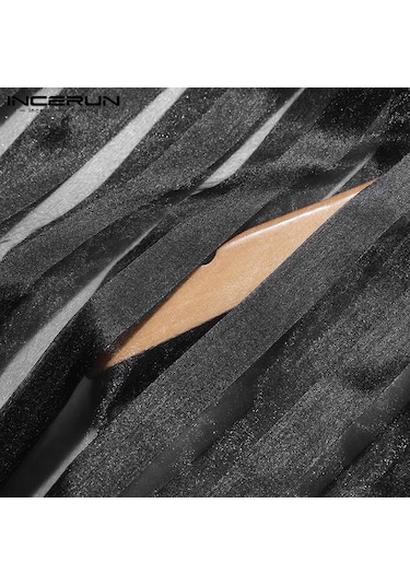 Incerun Erkek Yazlık Fileli Şeffaf Pantolon Yazlık Çizgili Uzun Pantolon Siyah