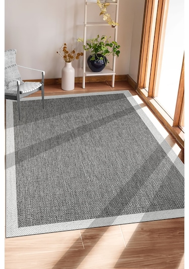 Sisal Bordürlü Jut Hasır Kaymaz Taban Çerçeve Model Siyah