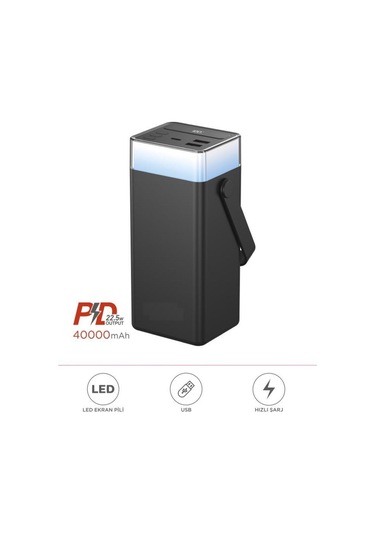 1041 40000 Mah Type-c Lightning 22,5 W Hızlı Şarj Rgb Led Işıklı Powerbank Siyah Beyaz