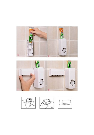 Otomatik Diş Macunu Sıkacağı Ve 5 Adet Diş Fırası Tutacağı Diş Fırçalığı Beyaz