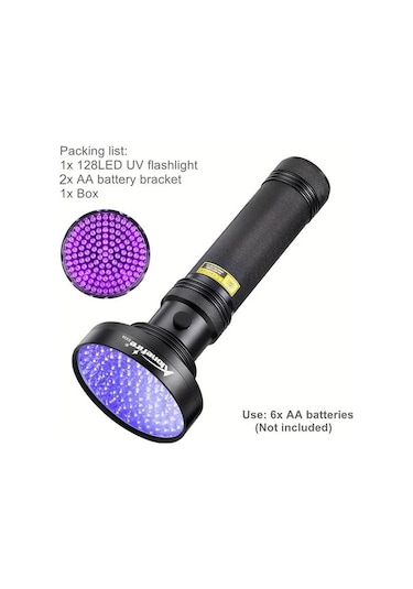 Lemestar 128 Led'li 395nm Uv Feneri - Floresan Tespit, Kürleme Ve Akrep Işığı Fonksiyonlu El Feneri Altın