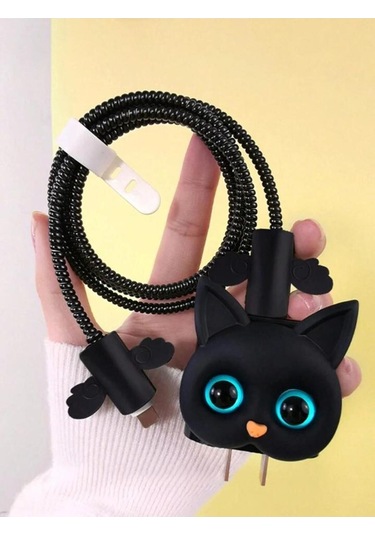 Iphone 18w/20w Uyumlu Şarj Kablosu Ucu Ve Şarj Başlığı Kılıfı Kedi