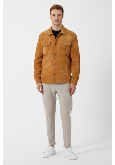 Fiorenzo Taba Nubuk Deri Gömlek Taba